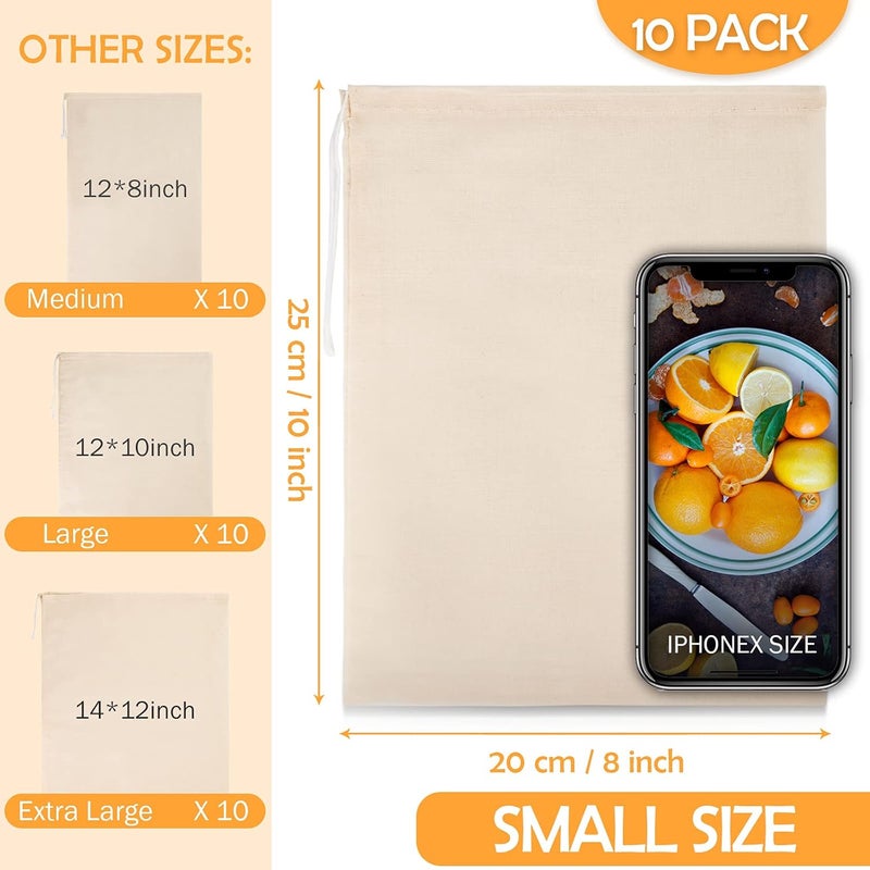 Chielor 10 Pack Nut Milk Bag, Fine Mesh Grade Reusable Cheesecloth Bags Strainers, Unbleached Organic Cotton Filter Bags for Almond Milk, Juices, ColdBrew, Cheese, Tea, Yogurt, Coffee (8 x 10 inch) - Image 2