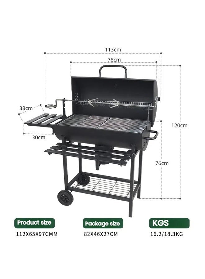 Journey Mate Portable Charcoal Grill - Foldable Tabletop BBQ with Rotisserie & Wheels for Home, Camping & Outdoor Cooking - Image 3