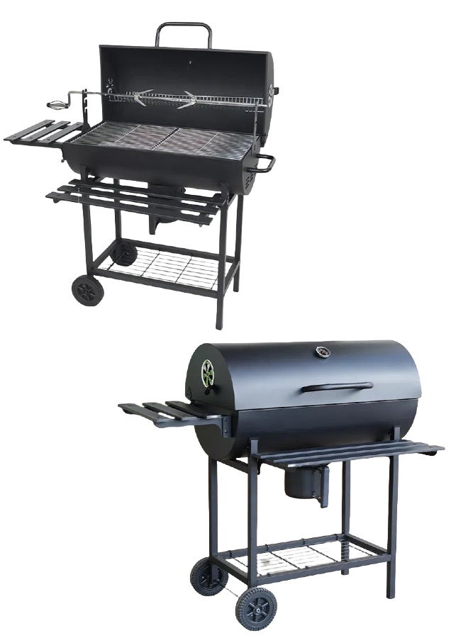 Journey Mate Portable Charcoal Grill - Foldable Tabletop BBQ with Rotisserie & Wheels for Home, Camping & Outdoor Cooking - Image 1