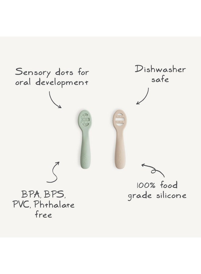 mushie Silicone First Feeding Baby Spoons | 2 Pack (Cambridge Blue/Shifting Sand) - Image 2