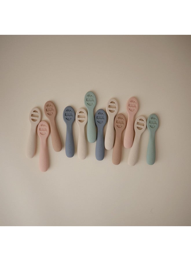 mushie Silicone First Feeding Baby Spoons | 2 Pack (Cambridge Blue/Shifting Sand) - Image 4