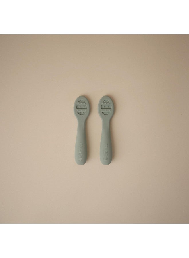 mushie Silicone First Feeding Baby Spoons | 2 Pack (Cambridge Blue/Shifting Sand) - Image 3