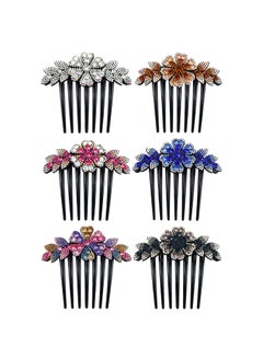 Lawie Lawie 6 Pack Luxury Sparkly Glitter Flower Leaf Rhinestone Black Plastic Side French Twist Hair Combs Long Teeth Slide Hairpins Barrettes Bun Chignon Clips Long Thick Hair Holder Accessories for Women 