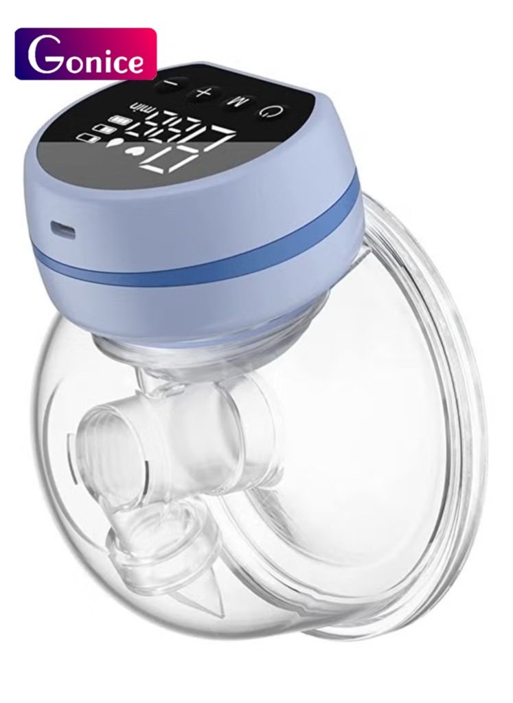 Gonice - Electric Wearable Breast Pump Low Noise & Hands-Free Anti-Overflow Breast Pump with 3 Modes 9 Levels, Pouring Easy Rechargeable Single Milk Extractor with Massage Milk Extractor Mode-24mm (Blue) - Image 1