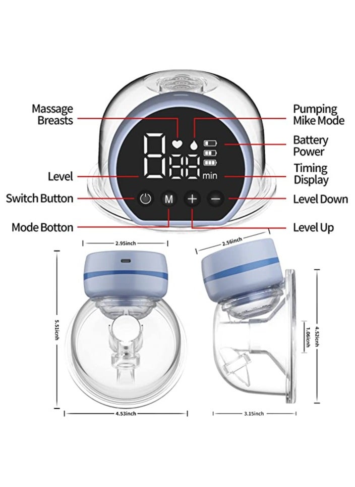 Gonice - Electric Wearable Breast Pump Low Noise & Hands-Free Anti-Overflow Breast Pump with 3 Modes 9 Levels, Pouring Easy Rechargeable Single Milk Extractor with Massage Milk Extractor Mode-24mm (Blue) - Image 1
