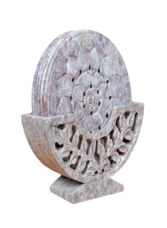 Pooja Creation Designer Coasters for Drinks-Hot & Cold/Carved Marble Coaster Sets with Holder/Dining, Tea & Coffee Table Decorative Cocktail Coasters - Image 1