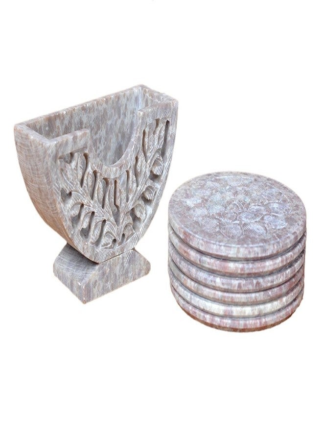 Pooja Creation Designer Coasters for Drinks-Hot & Cold/Carved Marble Coaster Sets with Holder/Dining, Tea & Coffee Table Decorative Cocktail Coasters - Image 3