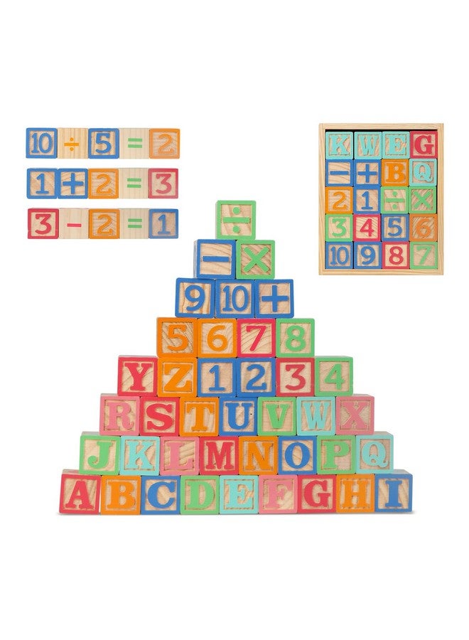 Joqutoys ABC Wooden Building Blocks for Toddlers 3 Large, 40 PCS Alphabet & Number Stacking Blocks with Storage Tray, Montessori Educational Learning Toys for Boys Girls Kids Gifts 1.65" - Image 1