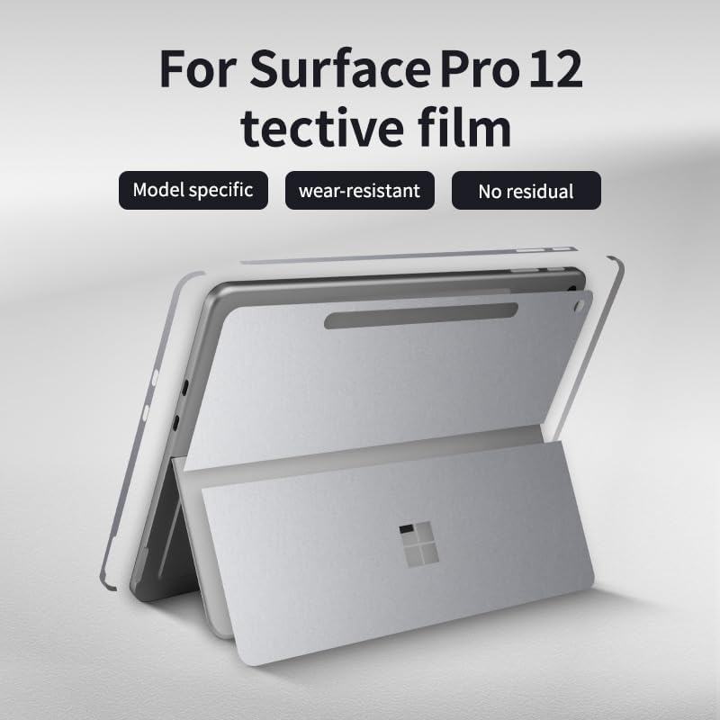 IMMOENUC Tablet Sticker for 2025 Microsoft Surface Pro 12 inch Back Decals Protector Skin Film Anti-Scratch Vinyl Protective Laptop Cover Abrasion Resistant (Silver) - Image 2