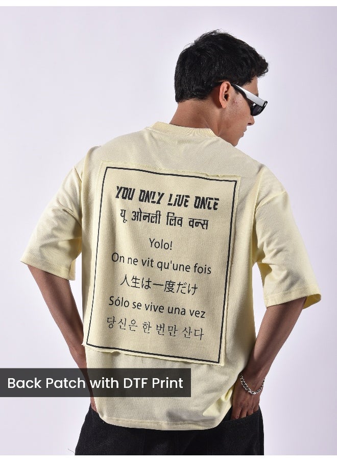 Beyoung Cream YOLO Back Patch Print Oversized T-Shirt  - Image 1