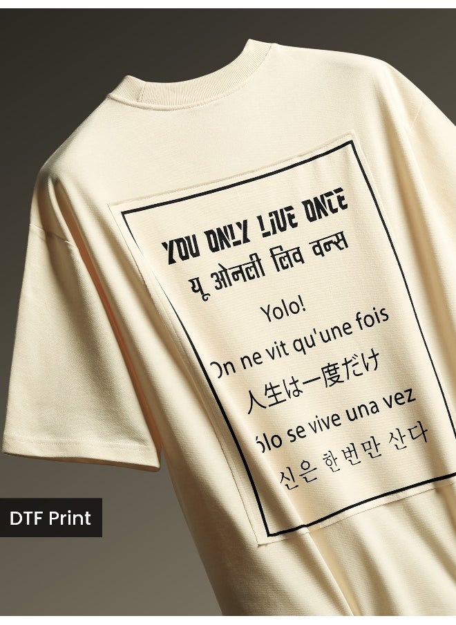 Cream YOLO Back Patch Print Oversized T-Shirt
