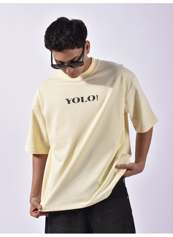Beyoung Cream YOLO Back Patch Print Oversized T-Shirt  - Image 2