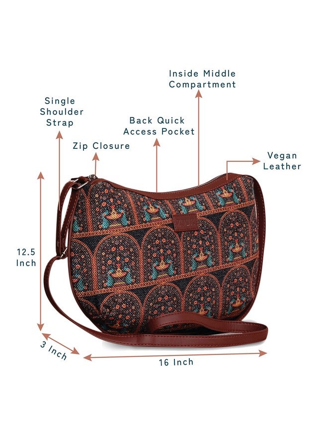 ZOUK حقيبة كتف نسائية مطبوعة بطبعة الطاووس الهندي الملكي من زوك 100% جلد نباتي معتمد من بي.تي.إيه - Image 3