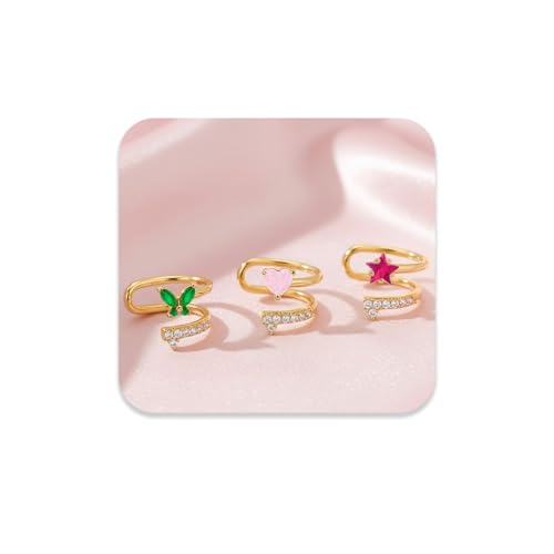 VAMA FASHIONS 18K Gold Plated Only Left Ear Cuff Anti Tarnish Stone Without Piercing Stud Earring Upper Ear western ethnic Lightweight Jewellery For Women & Girls (3 Pcs Without Piercing Left Ear Cuff) - Image 1