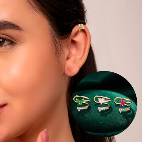 VAMA FASHIONS 18K Gold Plated Only Left Ear Cuff Anti Tarnish Stone Without Piercing Stud Earring Upper Ear western ethnic Lightweight Jewellery For Women & Girls (3 Pcs Without Piercing Left Ear Cuff) - Image 5