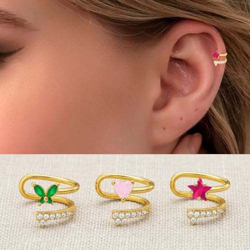 VAMA FASHIONS 18K Gold Plated Only Left Ear Cuff Anti Tarnish Stone Without Piercing Stud Earring Upper Ear western ethnic Lightweight Jewellery For Women & Girls (3 Pcs Without Piercing Left Ear Cuff) - Image 2