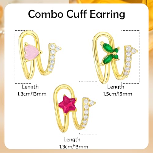 VAMA FASHIONS 18K Gold Plated Only Left Ear Cuff Anti Tarnish Stone Without Piercing Stud Earring Upper Ear western ethnic Lightweight Jewellery For Women & Girls (3 Pcs Without Piercing Left Ear Cuff) - Image 3