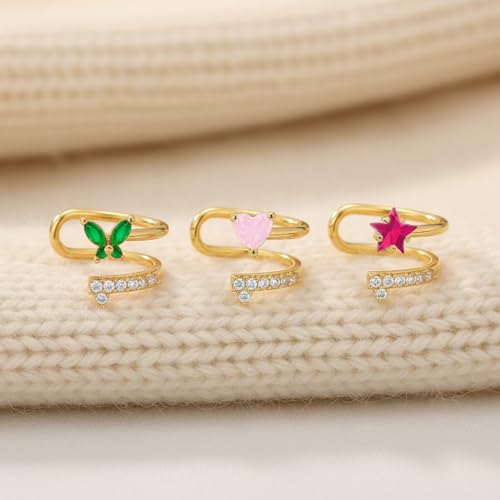 VAMA FASHIONS 18K Gold Plated Only Left Ear Cuff Anti Tarnish Stone Without Piercing Stud Earring Upper Ear western ethnic Lightweight Jewellery For Women & Girls (3 Pcs Without Piercing Left Ear Cuff) - Image 4