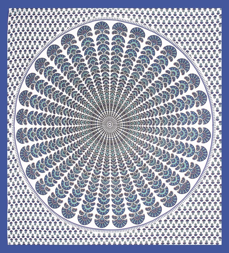 EarlyMart Cotton Rajasthani Jaipuri Traditional Floral King Size Double Bedsheet with 2 Pillow Covers Blue - Image 4