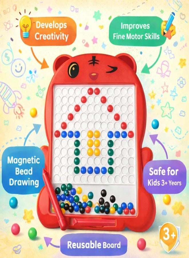 ZYCRONIX Magnetic Drawing Board for Kids with Stylus Pen, Educational Bead Art Learning Toy, Creative Sketch Board for Learning and Fun Activity (Red) - Image 2