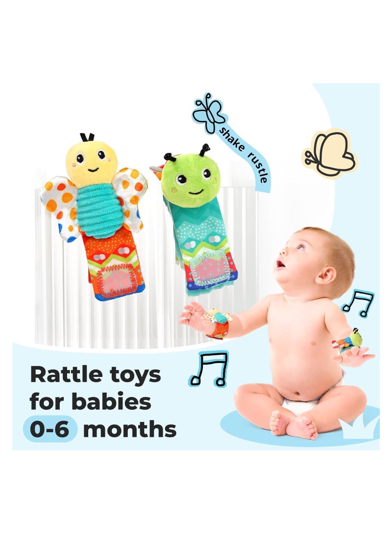 SOLARAE Caterpillar Baby Wrist Rattle Socks and Foot Finder Set, Soft Sensory Toys for Infants 0-6 Months, Cute Rattles for Newborn Boys and Girls, Ideal for Early Development and Playtime. - Image 2
