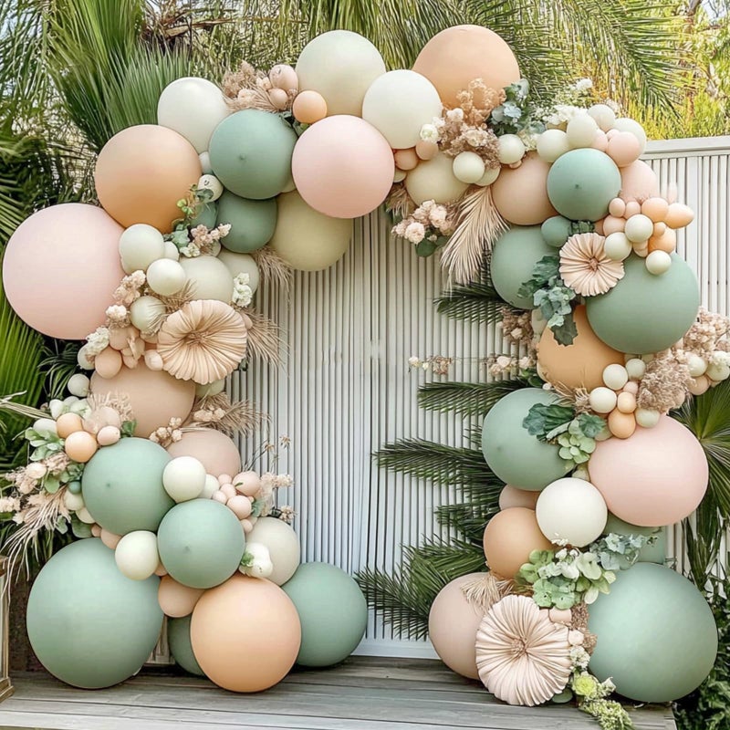 Zesliwy Dusty Green Pink Balloons Arch Kit Mist Fog Green Light Pink Nude Sand White Boho Balloons Garland Kit for Boho Party Bridal Shower Birthday Wedding Decorations - Image 2