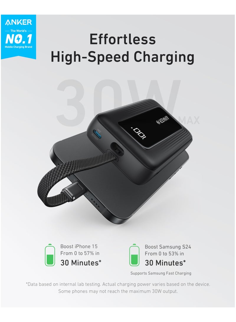 Zolo Power Bank, 10,000mAh 30W High-Speed Portable Charger with Built-In USB-C Cable, Battery Pack For iPhone 16/16 Plus/16 Pro/16 Pro Max/15 Series, Galaxy, and More (Black, 10000 mAh) - Image 2