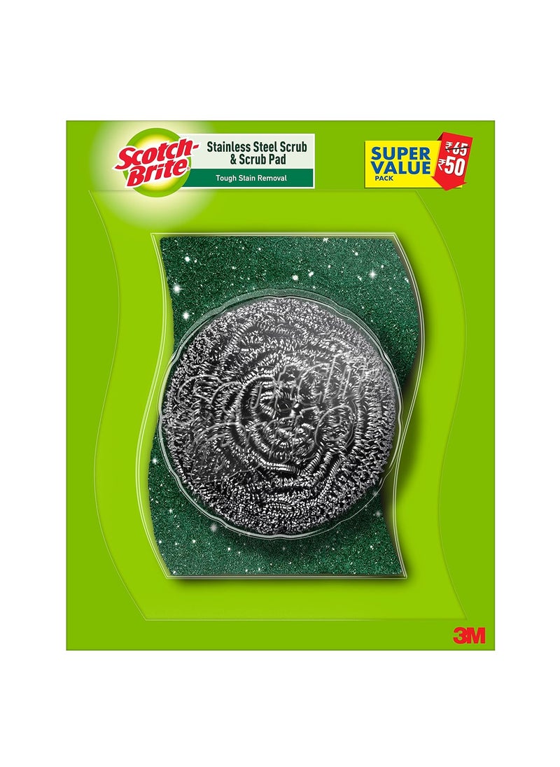 Scotch Brite ScotchBrite 1 Stainless Steel Scrubber 15g and 1 Scrub Pad Combo 