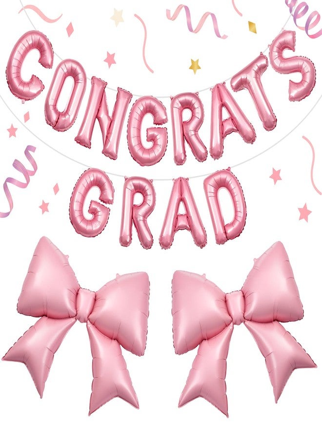 CraftyDream 5 Pcs Bow Graduation Decorations 2026 16 Inch Congrats Grad Balloons 38 Inch Giant Bow Aluminum Foil Balloons with Ribbon Straw for Graduation 2026 Party Decorations(Pink) - Image 1