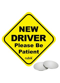 Rubik Magnetic New Driver Car Sign Sticker, New Driver Please Be Patient, Highly Reflective Removable and Reusable, with Blind Spot Mirror, for Beginner Car SUV Van Drivers (15x15cm)  - Image 1