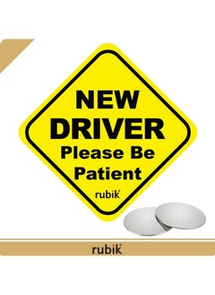 Rubik Magnetic New Driver Car Sign Sticker, New Driver Please Be Patient, Highly Reflective Removable and Reusable, with Blind Spot Mirror, for Beginner Car SUV Van Drivers (15x15cm)  - Image 2