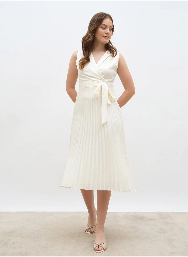 ستايلي Styli Sleeveless Pleated A-Line Wrap Midi Dress