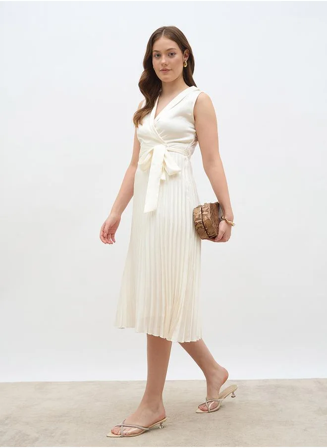 ستايلي Styli Sleeveless Pleated A-Line Wrap Midi Dress