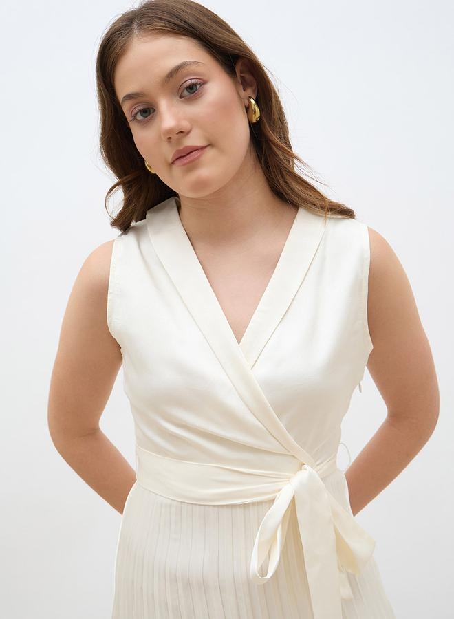 ستايلي فستان ميدي ملفوف بلا أكمام مطوي - - Image 4