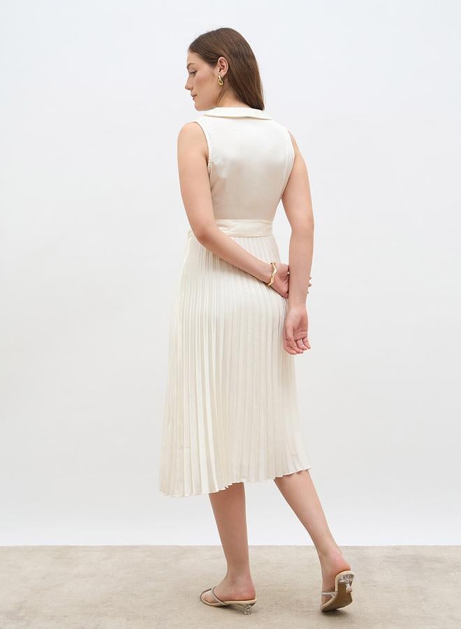 ستايلي فستان ميدي ملفوف بلا أكمام مطوي - - Image 5