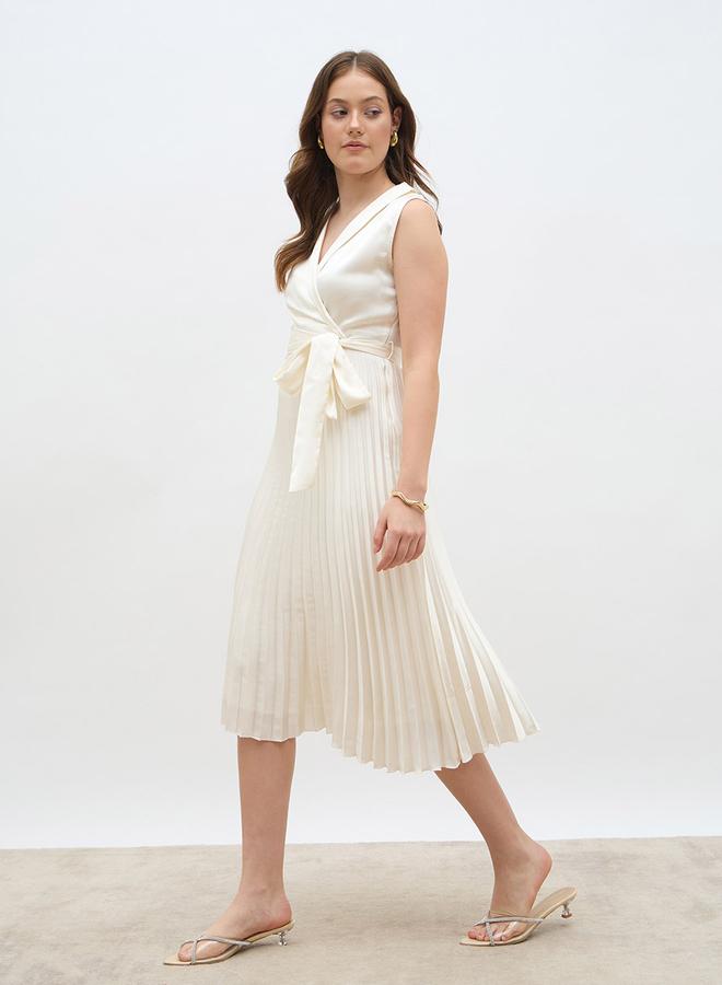 ستايلي فستان ميدي ملفوف بلا أكمام مطوي - - Image 3