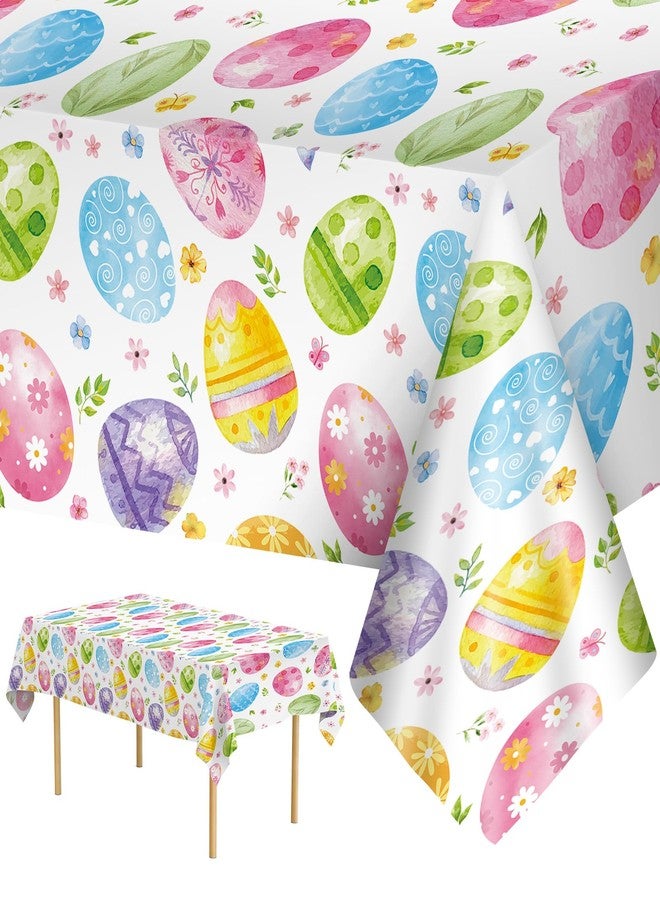Litmitfu 3 Pcs Easter Tablecloth Plastic - Large Spring Watercolor Table Cloth, Disposable Rectangle Easter Eggs Themed Table Cover for Easters Decorations Party Supplies Tables Decor Favos, 108x54 Inch - Image 1