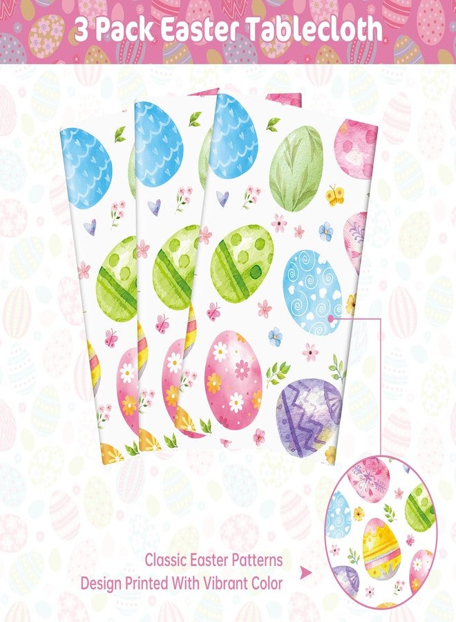 Litmitfu 3 Pcs Easter Tablecloth Plastic - Large Spring Watercolor Table Cloth, Disposable Rectangle Easter Eggs Themed Table Cover for Easters Decorations Party Supplies Tables Decor Favos, 108x54 Inch - Image 4