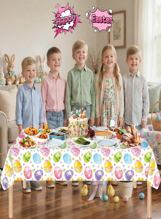 Litmitfu 3 Pcs Easter Tablecloth Plastic - Large Spring Watercolor Table Cloth, Disposable Rectangle Easter Eggs Themed Table Cover for Easters Decorations Party Supplies Tables Decor Favos, 108x54 Inch - Image 2