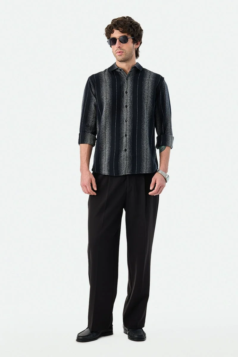 SNITCH Black Striped Long Sleeve Regular Fit Shirt