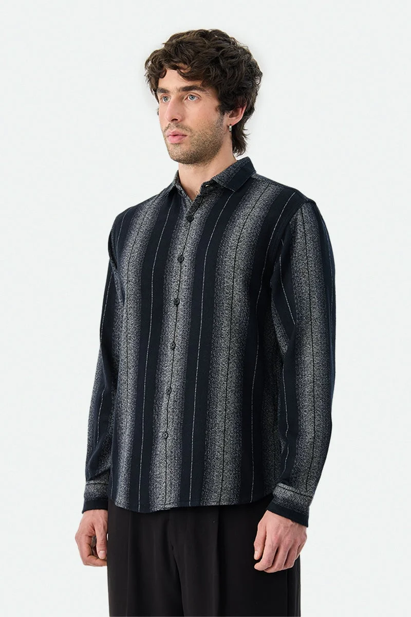 SNITCH Black Striped Long Sleeve Regular Fit Shirt
