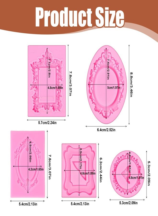 Quilax 5 Pcs Chocolate Frame Molds, Baroque Style Frame Molds for Chocolate, Silicone Moulds for Cake, Candy, Donut, Fondant Decoration, and Clay Craft Making (Pink) - Image 2