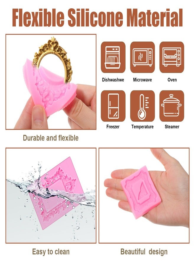 Quilax 5 Pcs Chocolate Frame Molds, Baroque Style Frame Molds for Chocolate, Silicone Moulds for Cake, Candy, Donut, Fondant Decoration, and Clay Craft Making (Pink) - Image 3