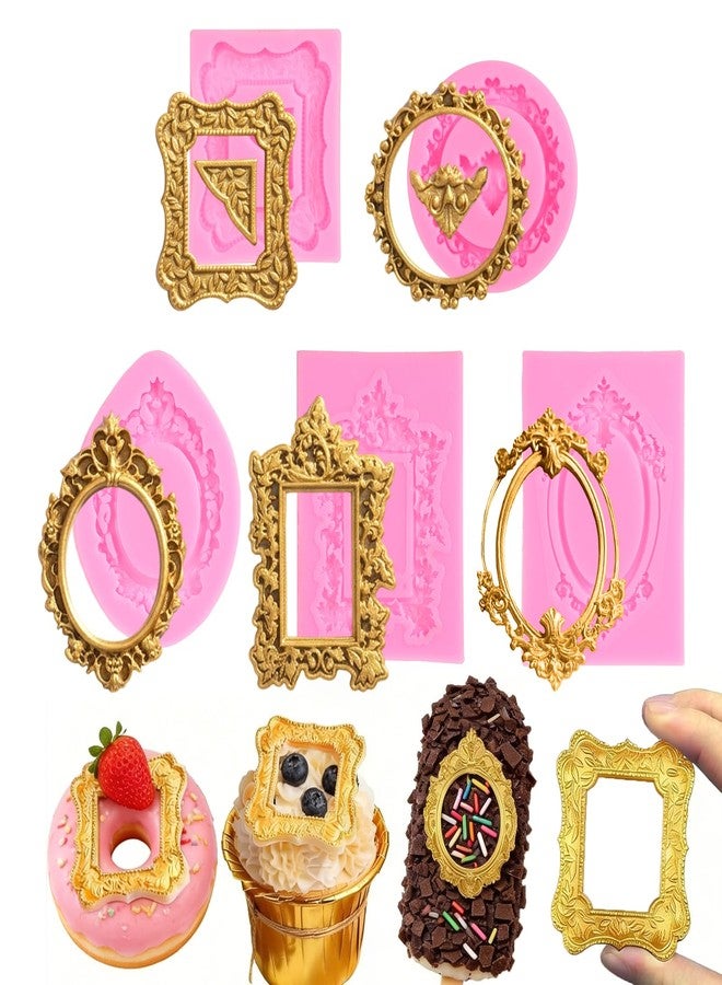 Quilax 5 Pcs Chocolate Frame Molds, Baroque Style Frame Molds for Chocolate, Silicone Moulds for Cake, Candy, Donut, Fondant Decoration, and Clay Craft Making (Pink) - Image 1