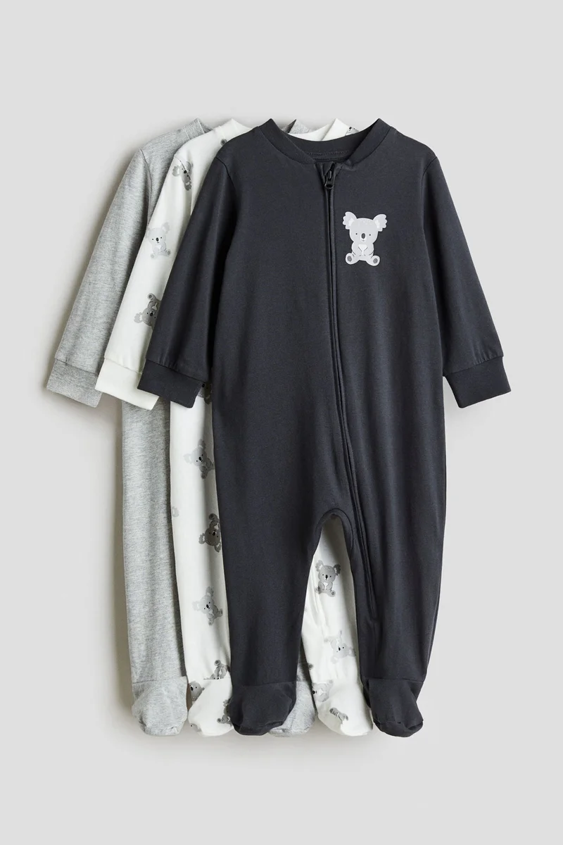 H&M 3-pack zip-up sleepsuits