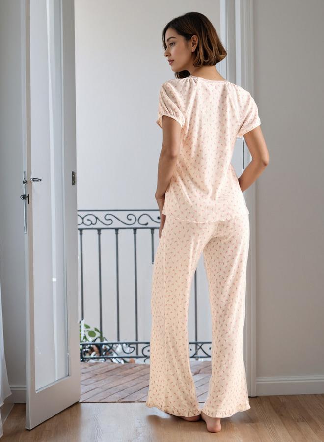 Splash FAV Floral Print Pointelle Pyjama Set - Image 3