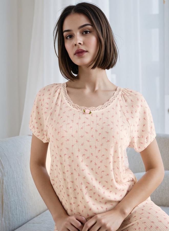 Splash FAV Floral Print Pointelle Pyjama Set - Image 1