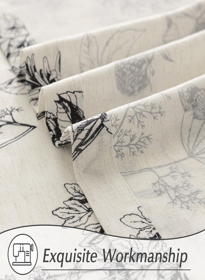 FMFUNCTEX Linen Curtains Floral Patterned Curtains for Bedroom Living Room, Black Curtains 84 Inches Long Farmhouse Curtains, Light Filtering Beige Window Curtain Grommet Top 2 Panels Set - Image 5