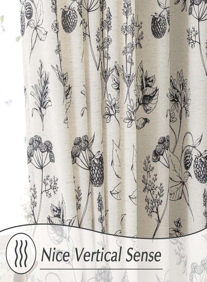 FMFUNCTEX Linen Curtains Floral Patterned Curtains for Bedroom Living Room, Black Curtains 84 Inches Long Farmhouse Curtains, Light Filtering Beige Window Curtain Grommet Top 2 Panels Set - Image 4