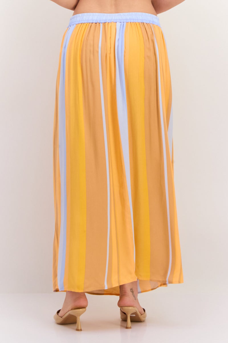 Tchibo Women Striped Maxi Skirt, Orange Combo - Image 3